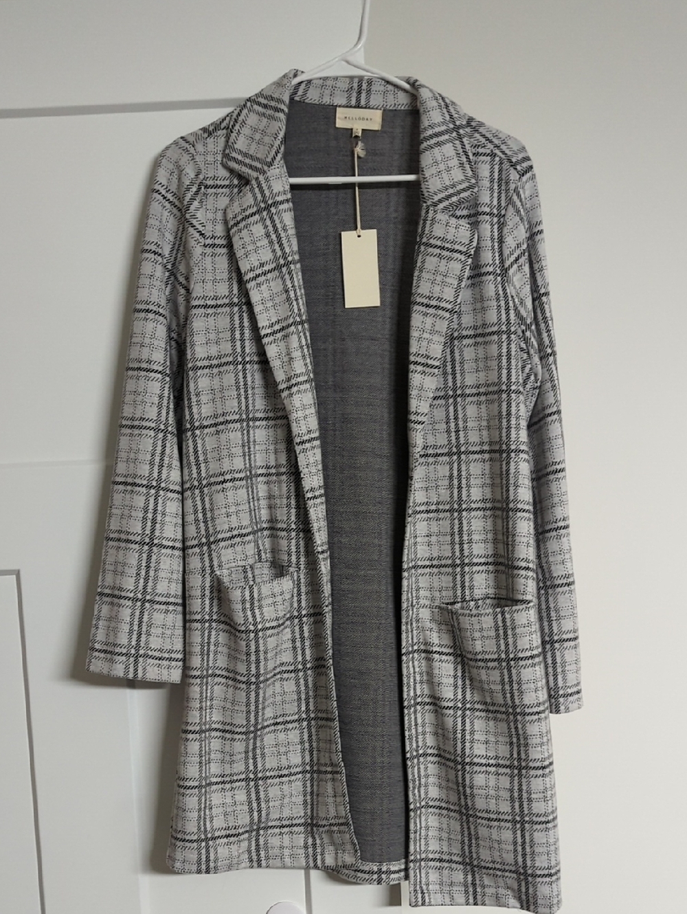 MELLODAY Gray Plaid Open-Front Blazer Coat